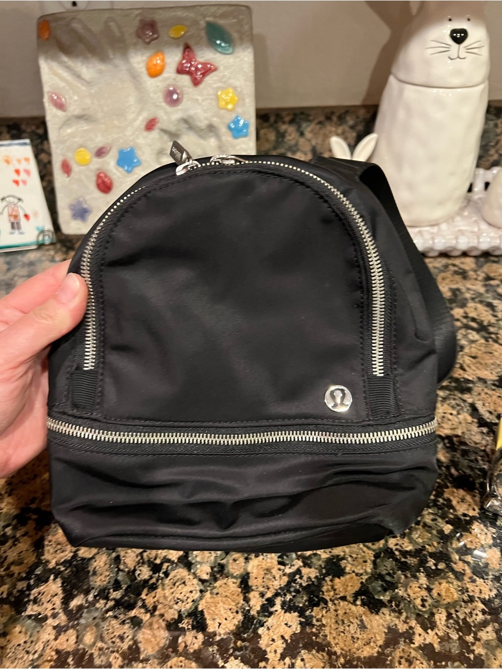 LuLuLemon Black Nylon Micro Backpack with Silver Hardware